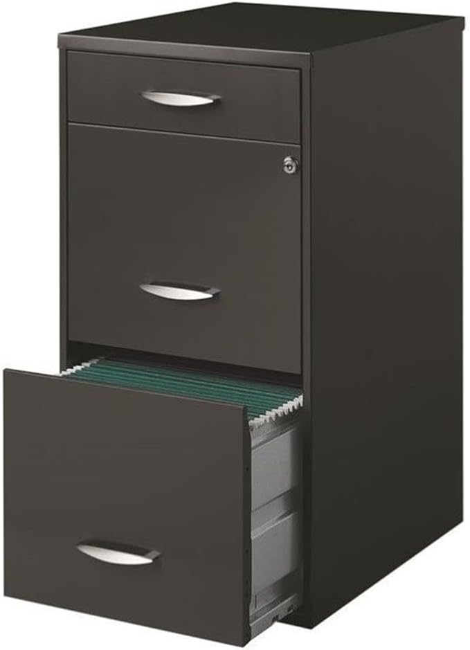 Pemberly Row Set of 5 Contemporary 3-Drawer Metal File Cabinet in Charcoal