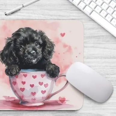 TUBBIE Basic Mousepad Puppy in Tea Cup Mouse Pad Desktop Laptop Computer Accessories Home Office Gaming Work Desk Computer Non-Slip Rubber Gift for Dogs Lover Mousepad Coffee or Tea (Newfoundland)
