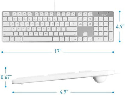 Macally Ultra-Slim USB Wired Keyboard with Number Keypad for Apple Mac Pro, MacBook Pro/Air, iMac, Mac Mini, Laptop Computers, Windows Desktop PC Laptops, Silver (SLIMKEYPROA)