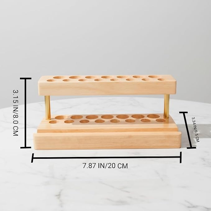 Pencil & Pen organizer for Desk,Wooden pen holder with Phone Stand for Office & Home,Solid Walnut Pencil Display Stand(Double-row - Natural Wood)