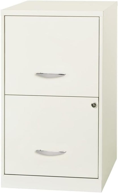 Scranton & Co 18" 2-Drawer Metal Filing Cabinet, Pearl White Finish, Compact Design, Letter-Size Hanging File Storage, Locking Drawers, Easy-Clean Painted Steel, Home Office or Small Office Use