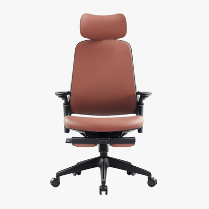 Sunaofe Boss Pro Leather Ergonomic Office Chair with Footrest - Executive Chair, 4D Armrests, Adaptive Lumbar, 125° Recline, 300lb Capacity, 5-Year Warranty White Frame/Dark Brown