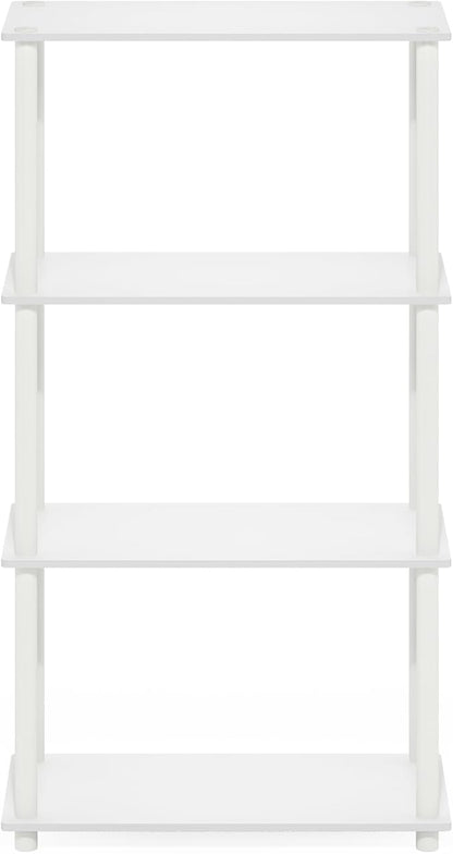 Furinno Turn-N-Tube Storage Shelves, 4-Tier Toolless Book Shelf, Corner Shelf, Toolless Open Shelves, for Organization and Storage, Living Room, Garage, Home Office, White