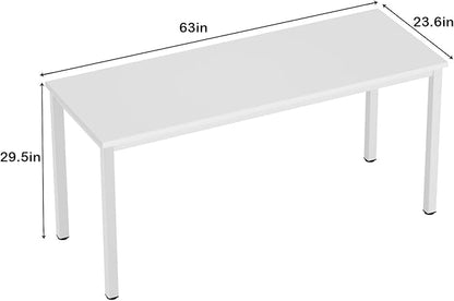 Need 63 Inch Large Computer Desk - Modern Simple Style Home Office Gaming Desk, Basic Writing Table for Study Student, Large Legroom, White Metal Frame, White