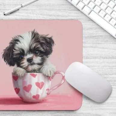 TUBBIE Basic Mousepad Puppy in Tea Cup Mouse Pad Desktop Laptop Computer Accessories Home Office Gaming Work Desk Computer Non-Slip Rubber Gift for Dogs Lover Mousepad Coffee or Tea (Shih Tzu)