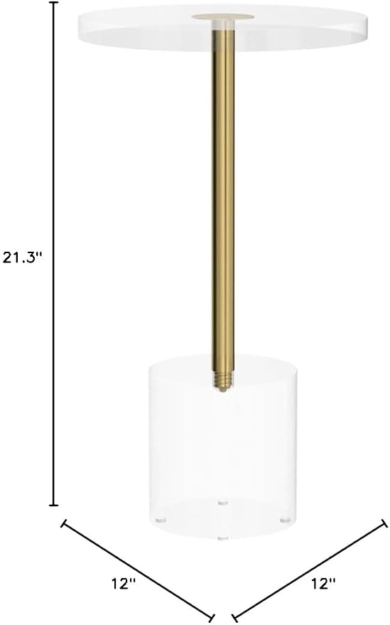 Artmaze Clear Acrylic End Table,Side Table,Brushed Brass Metal,Round,for Office, Living Room and Bedroom,Easy Assembly,12x12 inch，21.3 inch high