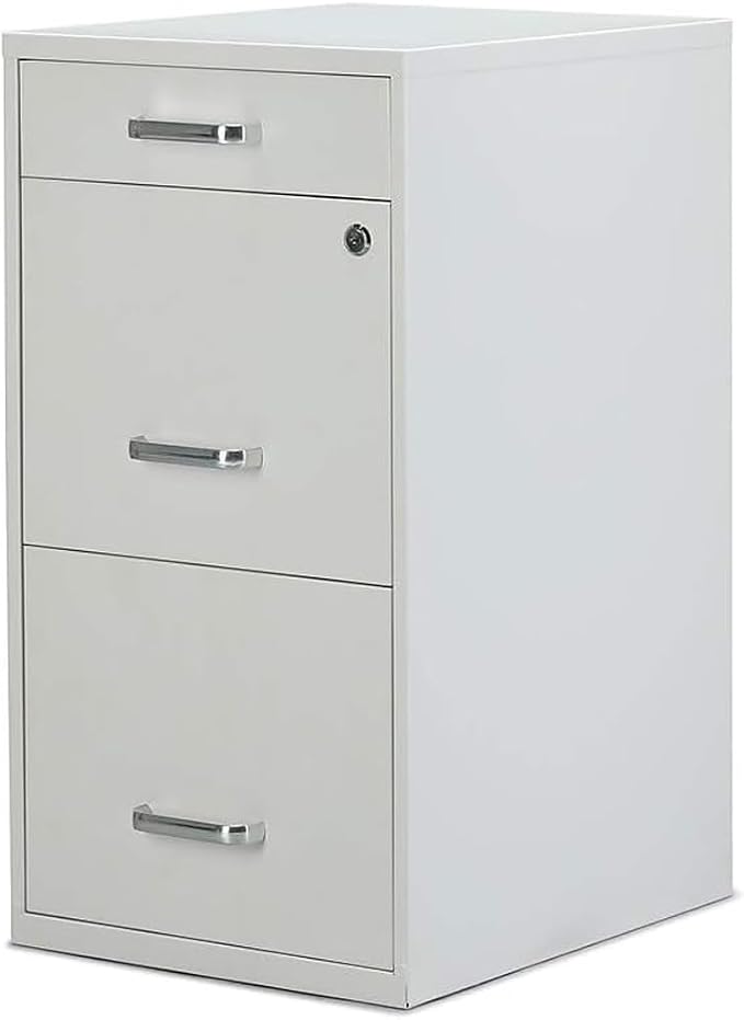 Staples 3-Drawer Vertical File Cabinet, Letter Size Documents, Lockable & Mobile, 18.9" D x 14.3" W x 26.9" H, White