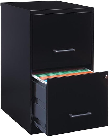 Scranton & Co 18" Deep 2 Drawer Metal File Cabinet in Black (Set of 2)