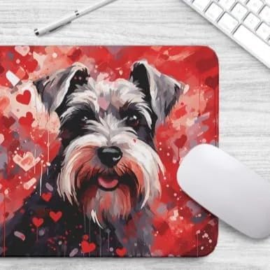 Miniature Schnauzer Mouse Pad Dog with Red Hearts Pattern Non-Slip Rubber Mouse Pad Puppy in Love Mouse Pad for Home Office Work Desk Computer Desktop Laptop for Dog Lovers