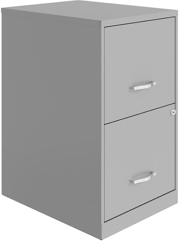 Scranton & Co Modern Metal File Cabinet, 18" D 2-Drawer, Arctic Silver Finish, Lockable High-Side Drawers for Letter-Size Files, Smooth Glide Suspension, Compact Office Storage for Small Spaces