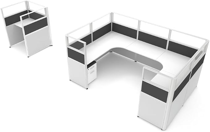 SUNLINE Office Cubicle Kit - Modular Office Furniture Kit with 7 Layout Options, Adjustable Panels and Mobile Storage, Easy-Assembly Desk System for Modern Workspaces - Charcoal