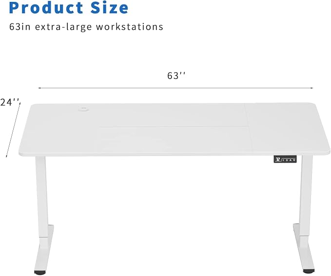 YESHOMY Height Adjustable Electric Standing Desk 63 inch Computer Table, Home Office Workstation, 63in, White Leg/White Top