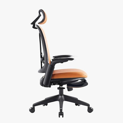 Sunaofe Boss Pro Leather Ergonomic Office Chair with Footrest - Executive Chair, 4D Armrests, Adaptive Lumbar, 125° Recline, 300lb Capacity, 5-Year Warranty Black Frame/Brown