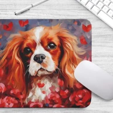 Cavalier King Mouse Pad Dog with Red Hearts Pattern Non-Slip Rubber Mouse Pad Puppy in Love Mouse Pad for Home Office Work Desk Computer Desktop Laptop for Dog Lovers