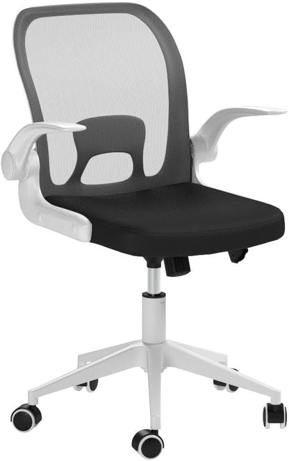 IPKIG Foldable Office Chair - Home Office Desk Chairs with Wheels and Flip-Up Arms - Ergonomic Backrest Mesh Computer Chair Adjustable Swivel Rolling Home Executive (White)