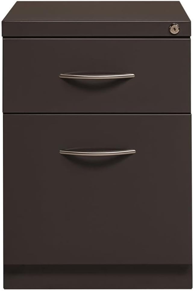 Pemberly Row 20" 2-Drawer Modern Metal Mobile Filing Cabinet, Charcoal Finish, Steel Construction, Locking Drawer, Letter File Storage, Hidden Casters, Satin Nickel Pulls, Office Furniture