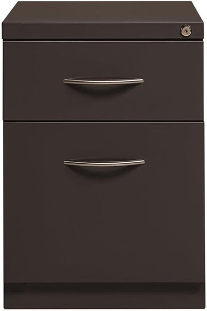 Pemberly Row 20" 2-Drawer Modern Metal Mobile Filing Cabinet, Charcoal Finish, Steel Construction, Locking Drawer, Letter File Storage, Hidden Casters, Satin Nickel Pulls, Office Furniture