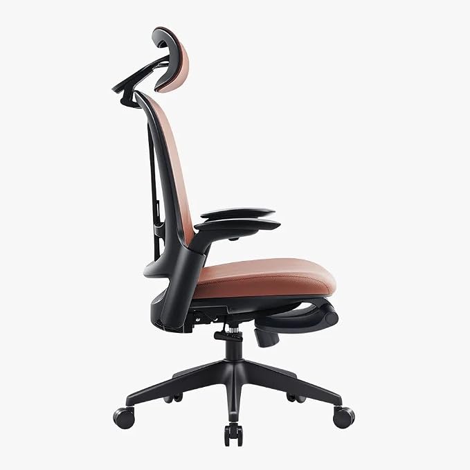 Sunaofe Boss Pro Leather Ergonomic Office Chair with Footrest - Executive Chair, 4D Armrests, Adaptive Lumbar, 125° Recline, 300lb Capacity, 5-Year Warranty Black Frame/Dark Brown