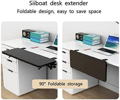 Desk Extender 25.2" x 9.45" Ergonomic Computer Table Extension Arm Support Collapsible Keyboard Tray for Square Tabletop - Carbon Fiber