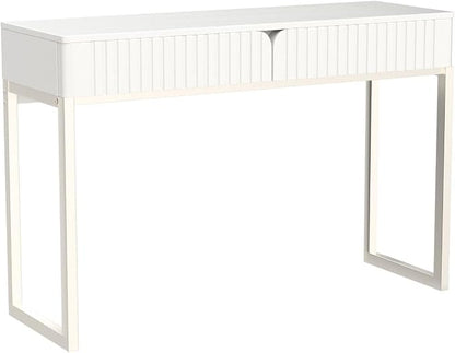 Tamworth Design Modern Multi-Purpose Desk, White & Antique Brass, 43" L x 15.75" W, 2 Large Drawers, Computer/Vanity/Study, Adult Size