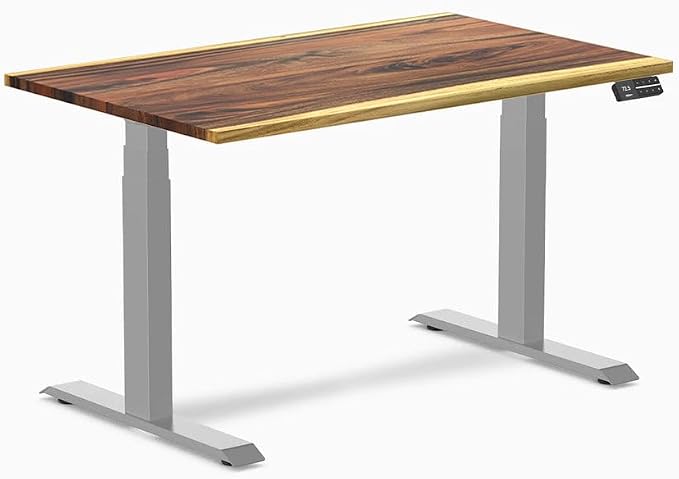 Desky Dual Hardwood Sit Stand Desk - Electric Standing Desk - Dual Motor,3 Stage Adjustable Height Desk - Solid Wood Whole-Piece Top - Standing Desk with Cable Management