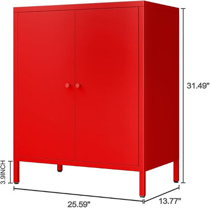 2 Door Metal Accent Storage Cabinet-Locker Cabinet for Office Room,Garage-Metal Storage Cabinet with 1 Adjustable Shelves (red)