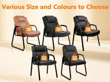 CLATINA Big Tall 500 LBS Wide Guest Chair Heavy Duty, Leather Side Reception Chairs with Sled Base and Armrest, Executive Office Desk Chair No Wheels for Meeting Conference Waiting Room Home, 6 Pack