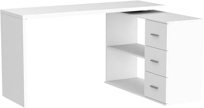 HSH L Shaped Office Desk with Drawers Shelves 55-76 Inch, Corner Computer Desk with Storage 360 Rotating Long for Work, Executive, Study, Writing, Teacher, Bedroom Modern Gaming Table White