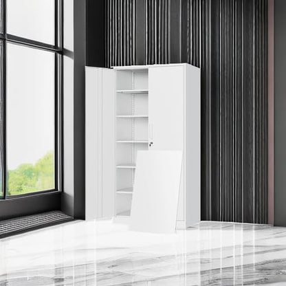 Yizosh Metal Storage Cabinet with Locking Doors and 5 Adjustable Shelves,- 72" Garage Storage White Steel Lockable File Cabinet for Office,Home,Garage