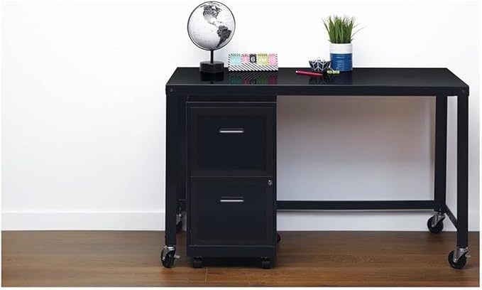 Pemberly Row 2 Drawers 26.7" Vertical Black Metal Filing Cabinet Lockable Pre-Assembled Movable Letter Size for Home, Office
