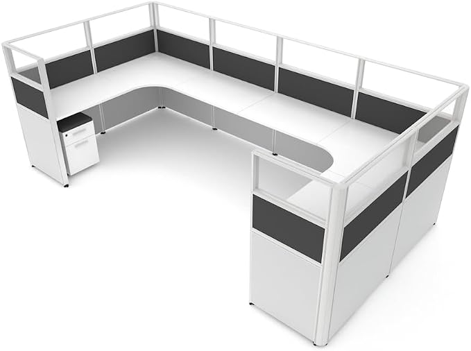 SUNLINE Office Cubicle Kit - Modular Office Furniture Kit with 7 Layout Options, Adjustable Panels and Mobile Storage, Easy-Assembly Desk System for Modern Workspaces - Charcoal