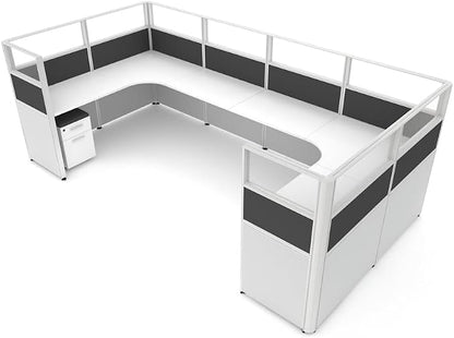 SUNLINE Office Cubicle Kit - Modular Office Furniture Kit with 7 Layout Options, Adjustable Panels and Mobile Storage, Easy-Assembly Desk System for Modern Workspaces - Charcoal
