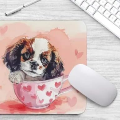 TUBBIE Basic Mousepad Puppy in Tea Cup Mouse Pad Desktop Laptop Computer Accessories Home Office Gaming Work Desk Computer Non-Slip Rubber Gift for Dogs Lover Mousepad Coffee or Tea (Cavalier King)