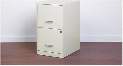 Scranton & Co 18" 2-Drawer Metal Filing Cabinet, Pearl White Finish, Compact Design, Letter-Size Hanging File Storage, Locking Drawers, Easy-Clean Painted Steel, Home Office or Small Office Use