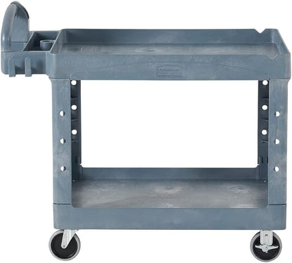 Rubbermaid Commercial Products BRUTE Heavy Duty 2-Shelf Utility/Service Cart, Large, Lipped Shelves, Ergonomic Handle, 750 lbs. Capacity, Black, for Warehouse/Garage/Cleaning/Maintenance/Stadiums