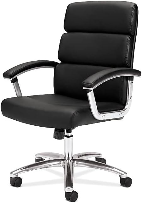 basyx by HON Executive Task Chair - Mid Back Leather Computer Chair for Office Desk, Black (VL103)