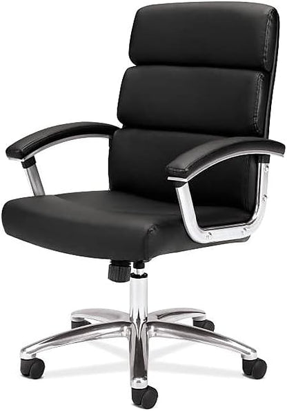 basyx by HON Executive Task Chair - Mid Back Leather Computer Chair for Office Desk, Black (VL103)