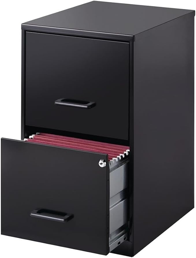 Scranton & Co 18" 2-Drawer Modern Metal Filing Cabinet, Black Finish, Durable Steel Construction, Locking High-Side Drawers for Letter-Size Files, Compact Home or Office Storage Solution, Fully