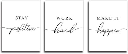 Framed Canvas Wall Art Positive Quote, Office Art, White Large Poster, Motivational Artwork Set of 3 Prints, Inspirational Poster Prints (G-3pcs,12x16inchx3pcs)