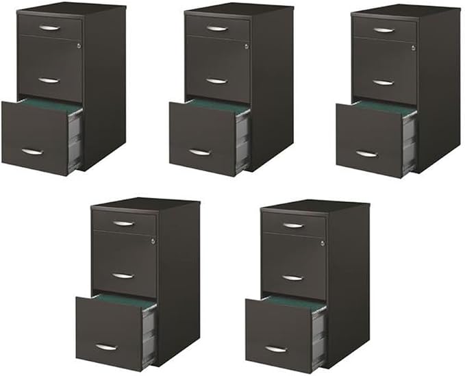Pemberly Row Set of 5 Contemporary 3-Drawer Metal File Cabinet in Charcoal
