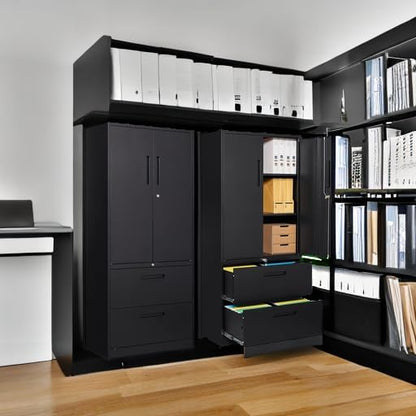 STANI 2 Drawer Lateral File Cabinet - Metal Storage Cabinet with Locking Drawers for Letter/A4 Size Files (Black)