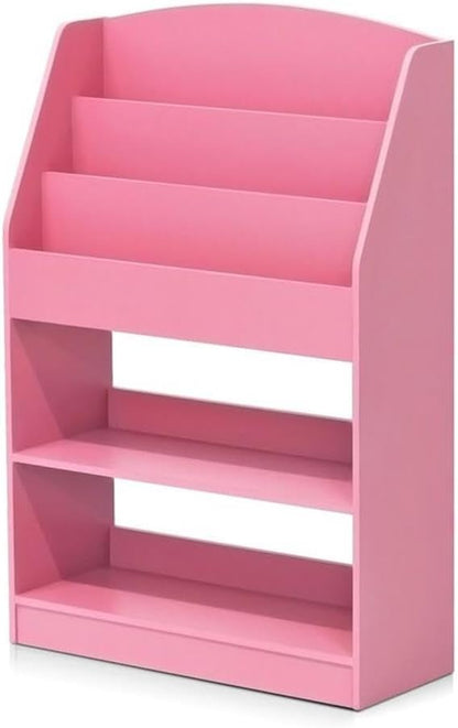 Furinno LOVA Book Shelf, 5-Tier Magazine Bookshelf, Bookcase with Open Shelves Storage, 9.4 x 24.6 x 37, for Living Room, Bedroom, Home Office, Pink