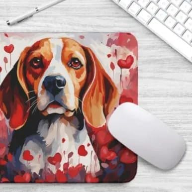 Beagle Mouse Pad Dog with Red Hearts Pattern Non-Slip Rubber Mouse Pad Puppy in Love Mouse Pad for Home Office Work Desk Computer Desktop Laptop for Dog Lovers