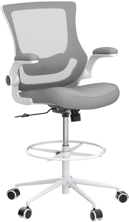 Misolant Tall Office Chair, Drafting Chair for Standing Desk, High Office Chair with Adjustable Lumbar Support, Flip-up Arm and Footrest Ring, Tall Drafting Chair for Bar Height Desk