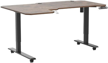 L-Shaped 59" Height Adjustable Electric Standing Desk, Sit and Stand Up Home Office Computer Desk with Splice Board (Rustic Brown Top, Black Frame)