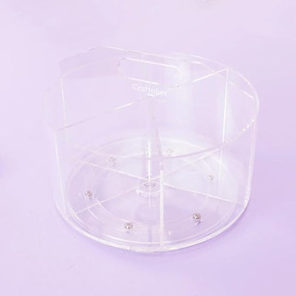 Craftelier - Pen Holder for Desk, Clear Acrylic 360 Degree Spinning Organizer With 6 Storage Slots with Carry Handle and 7.87" (20 cm) Diameter, Ideal for Home, School & Office Supplies