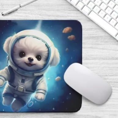 Mouse Pad Maltese Astronaut Dog in Space Mouse Pad Puppy floating in Space for Home Office Work Desk Computer Desktop Laptop for Dog Lovers