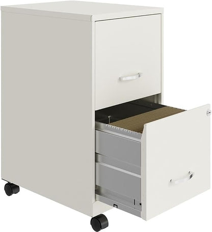 Pemberly Row 2-Drawer Mobile Vertical Filing Cabinet, 18in Metal, Pearl White Finish, Lockable Storage, Letter-Size File Drawer, Smooth Glide Suspension, Compact Office Furniture with Casters