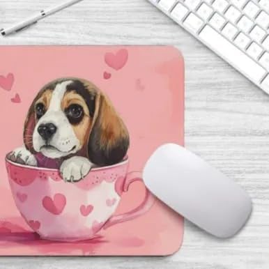 TUBBIE Basic Mousepad Puppy in Tea Cup Mouse Pad Desktop Laptop Computer Accessories Home Office Gaming Work Desk Computer Non-Slip Rubber Gift for Dogs Lover Mousepad Coffee or Tea (Beagle)