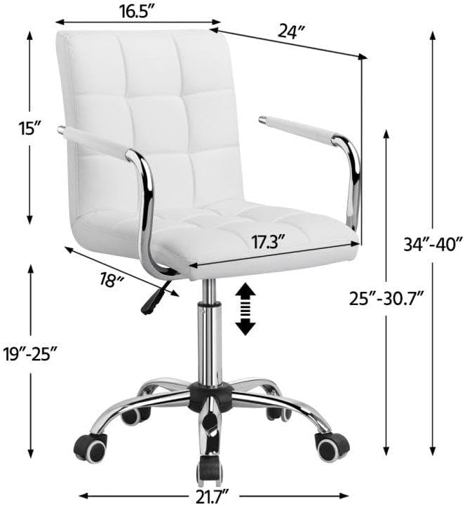Topeakmart Modern Rolling White Desk Chair with Armrests/Wheels Heavy Duty Base SGS-Tested Gaslift Cylinder Comfortable Computer Chair, 265lb Load Capacity